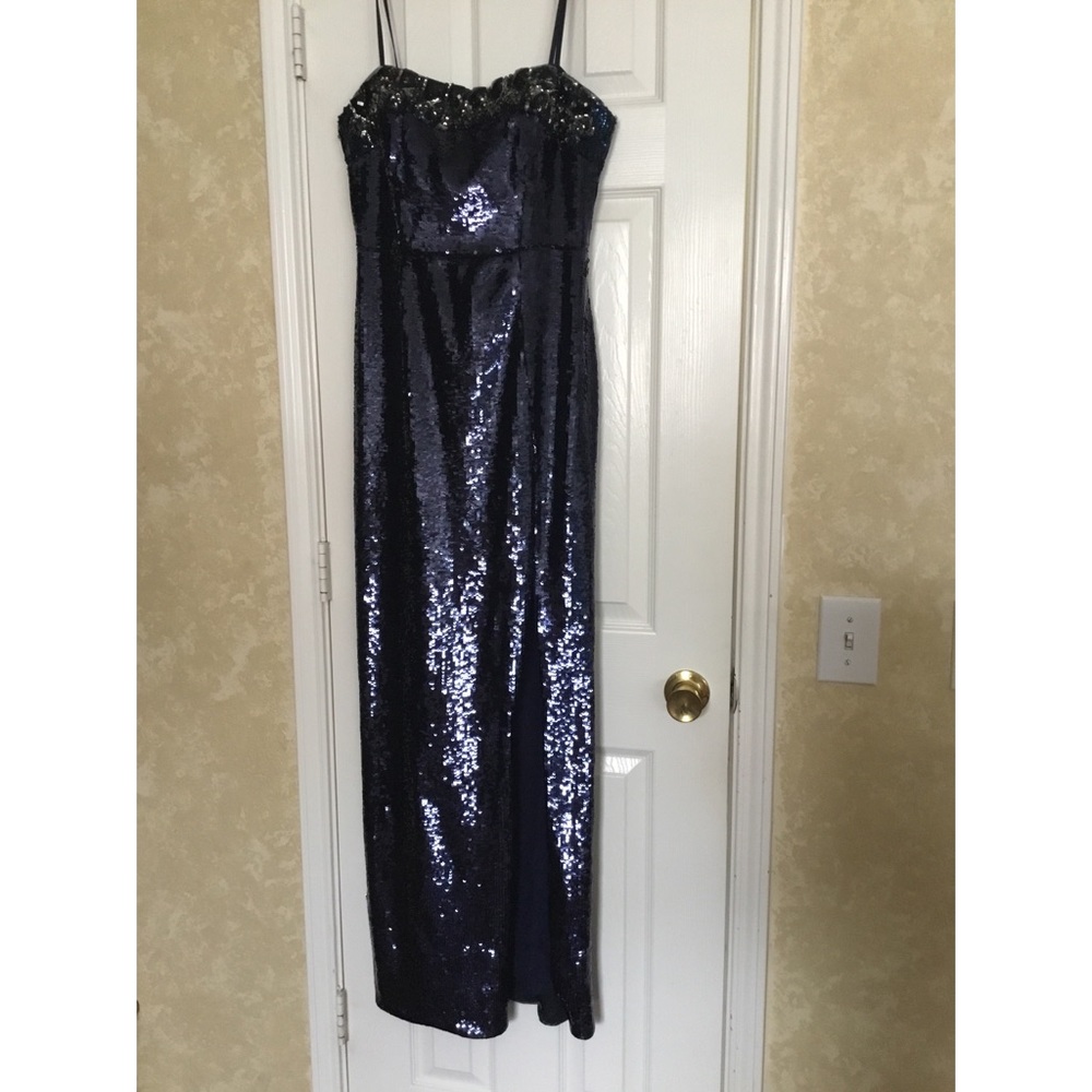 NWT Aidan Mattox navy sequined prom dress - Picture 4 of 5